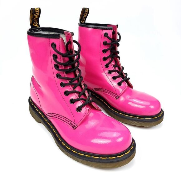 RARE Dr. Martens 1460 Hot Pink Patent Leather Combat Boots High Top Womens 7 Y2K - Picture 1 of 9